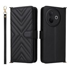 Custodia in pelle multifunzionale con 6 slot per schede per vivo Y39 5G / Y300i 5G e cinturino da polso (nera)