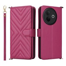 Custodia in pelle multifunzionale con 6 slot per schede per vivo Y39 5G / Y300i 5G e cinturino da polso (rosso rosa)