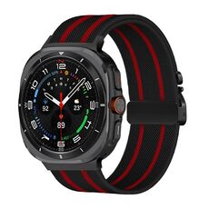 Cinturino elastico intrecciato in nylon con fibbia a paracadute per Samsung Galaxy Watch Ultra 47 mm (nero e rosso)