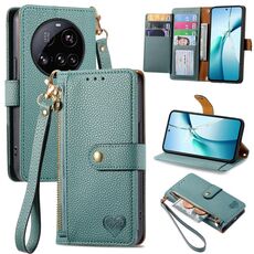 Custodia in pelle con laccetto e cerniera per Xiaomi 15 Ultra Love (verde)