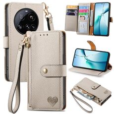 Custodia in pelle con laccetto e cerniera per Xiaomi 15 Ultra Love (grigio)