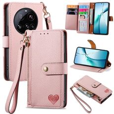 Custodia in pelle con laccetto e cerniera per Xiaomi 15 Ultra Love (rosa)