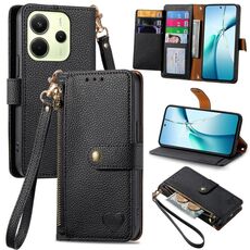 Custodia in pelle con laccetto Love Zipper per Redmi Note 14 4G da 164,84 mm (nera)