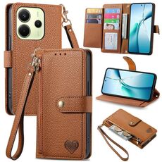 Custodia in pelle con laccetto Love Zipper per Redmi Note 14 4G 164,84 mm (marrone)