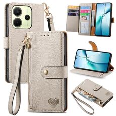 Custodia in pelle con laccetto Love Zipper per Redmi Note 14 4G 164,84 mm (grigio)