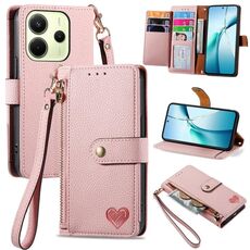 Custodia in pelle con laccetto Love Zipper per Redmi Note 14 4G 164,84 mm (rosa)