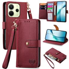 Custodia in pelle con laccetto Love Zipper per Redmi Note 14 4G da 164,84 mm (rosso)