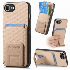 Custodia pieghevole con supporto per carte di credito in fibra di carbonio per iPhone 16e (cachi)
