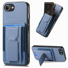 Custodia per telefono con supporto pieghevole in fibra di carbonio per iPhone 16e (blu)
