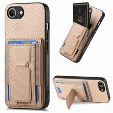 Custodia per telefono con supporto pieghevole in fibra di carbonio per iPhone 16e (cachi)