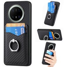 Custodia ad anello con portafoglio in fibra di carbonio per Huawei Mate 70 (nero)