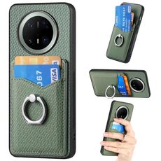 Custodia ad anello con portafoglio in fibra di carbonio per Huawei Mate 70 Pro (verde)