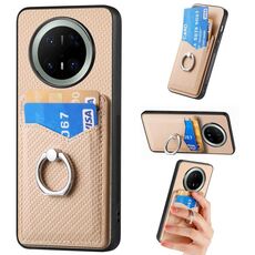 Custodia ad anello con portafoglio in fibra di carbonio per Huawei Mate 70 Pro+ (cachi)