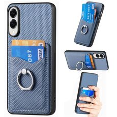 Custodia ad anello con portafoglio in fibra di carbonio per Samsung Galaxy S25 Edge 5G (blu)