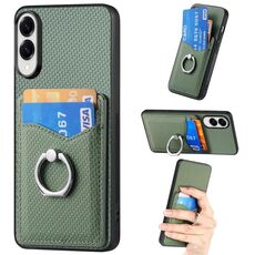 Custodia ad anello con portafoglio in fibra di carbonio per Samsung Galaxy S25 Edge 5G (verde)