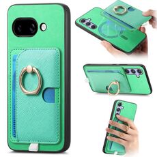 Custodia per telefono con inserto laterale in pelle con anello a croce retrò per Google Pixel 9a MagSafe (verde)