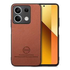 Custodia in similpelle con retro in tessuto twill per Redmi Note 13 5G (marrone)