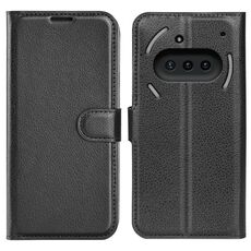 Custodia per telefono For Nothing Phone 3a con supporto e flip orizzontale in pelle con texture Litchi (nera)