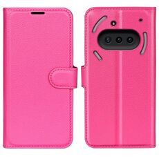 Custodia per telefono For Nothing Phone 3a con supporto e flip orizzontale in pelle con texture Litchi (rosso rosa)