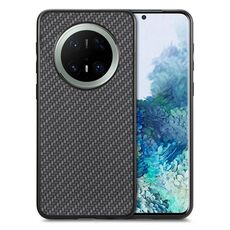 Custodia per telefono con cover posteriore in pelle con trama in fibra di carbonio per Huawei Mate 70 Pro+ (nera)