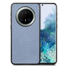 Custodia per telefono con cover posteriore in pelle con trama in fibra di carbonio per Huawei Mate 70 Pro+ (blu)