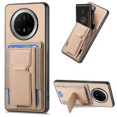 Custodia per telefono cellulare con supporto pieghevole in fibra di carbonio e elastico per Huawei Mate 70 Pro+ (cachi)