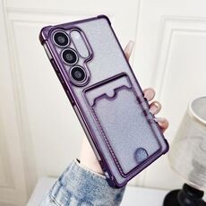 Custodia in TPU con placcatura glitter sfumata per Samsung Galaxy S22+ 5G e slot per schede (viola)