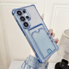Custodia in TPU con placcatura glitter sfumata per Samsung Galaxy S22 Ultra 5G e slot per schede (blu)