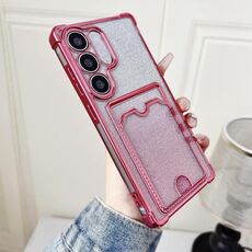 Custodia in TPU con placcatura glitter sfumata per Samsung Galaxy S23 5G e slot per schede (rosa)