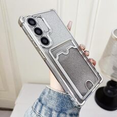 Custodia in TPU con placcatura glitter sfumata per Samsung Galaxy S23+ 5G e slot per schede (argento)
