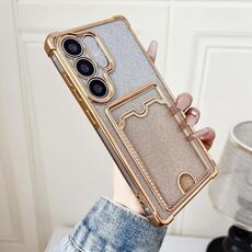 Custodia in TPU con placcatura glitter sfumata per Samsung Galaxy S24 5G e slot per schede (oro)