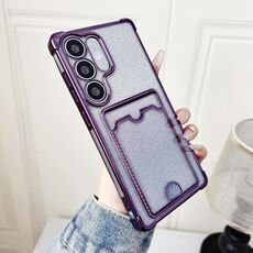 Custodia in TPU con placcatura glitter sfumata per Samsung Galaxy S24+ 5G e slot per schede (viola)