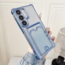 Custodia in TPU con placcatura glitter sfumata per Samsung Galaxy S25 5G e slot per schede (blu)