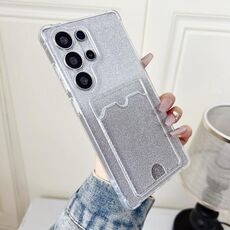 Custodia in TPU con placcatura glitter sfumata per Samsung Galaxy S25 Ultra 5G e slot per schede (trasparente)