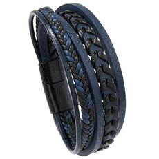 Bracciale da uomo in pelle intrecciata, elegante e minimalista, fatto a mano con chiusura magnetica (blu scuro)