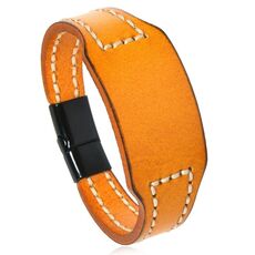 Braccialetto in pelle di vacchetta liscia cucito a mano, kit fai da te minimalista, regalo di coppia unisex in stile vintage per uomini e donne (giallo terroso)