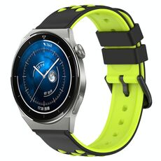 Per Huawei Watch GT3 Pro 46mm 22mm Cinturino in silicone poroso bicolore (nero + verde lime)