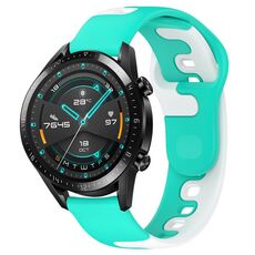 Per Huawei Watch GT2 42mm 20mm cinturino in silicone bicolore (ciano + bianco)