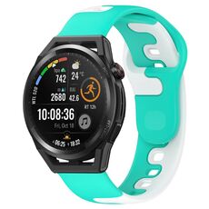Per Huawei Watch GT Runner cinturino in silicone bicolore da 22 mm (ciano + bianco)