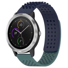 Per cinturino in silicone traspirante con punti 3D Garmin Vivoactive 3, fori da 20 mm (blu notte + verde oliva)