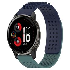 Per cinturino in silicone traspirante con punti 3D Garmin Venu 2 Plus con fori da 20 mm (blu notte + verde oliva)