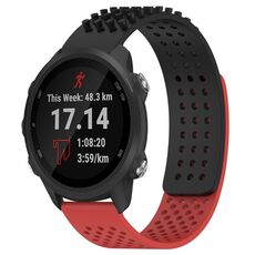 Per cinturino in silicone traspirante con punti 3D Garmin Forerunner 245 Music, fori da 20 mm (nero + rosso)