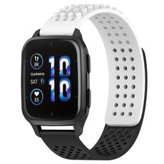 Per cinturino in silicone traspirante con punti 3D Garmin Forerunner Sq2 Music, fori da 20 mm (bianco + nero)