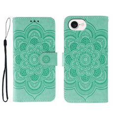 Custodia in pelle con stampa mandala solare per iPhone 16e (verde)
