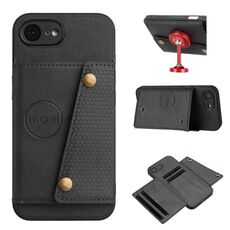 Custodia per iPhone 16e con doppia fibbia e slot per carte, in PU + TPU (nero)