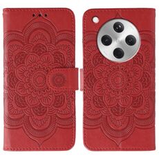 Custodia in pelle per telefono OPPO Find X8 con motivo a rilievo Sun Mandala (rosso)