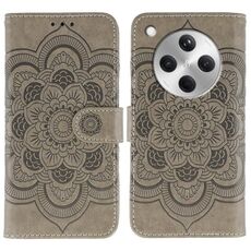 Custodia in pelle per telefono OPPO Find X8 con motivo a rilievo Sun Mandala (grigio)