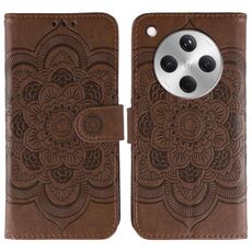Custodia in pelle per telefono OPPO Find X8 con motivo a rilievo Sun Mandala (marrone)