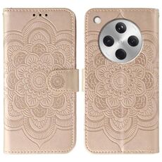 Custodia in pelle per telefono OPPO Find X8 con motivo a rilievo Sun Mandala (oro rosa)