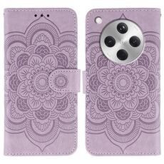 Custodia in pelle per telefono OPPO Find X8 con motivo a rilievo Sun Mandala (viola)